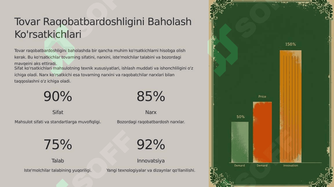 Mahsulot Raqobatbardoshligi ta’minlash sifat ko’rsatkichlari 4