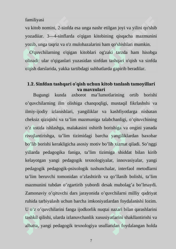 Sinfdan tashqari boshlang'ich darslarni tashkil etish 7
