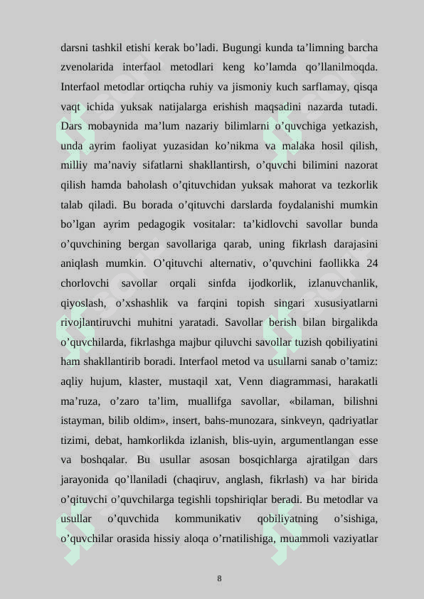 Sinfdan tashqari boshlang'ich darslarni tashkil etish 8