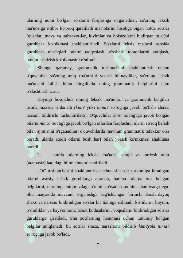 4-sinf ona tili va o’qish savodxonligi darslarida “Ot” mavzusini o‘rgatishda o‘quvchilarning yozma nutqini o‘stirish metodlari. 7