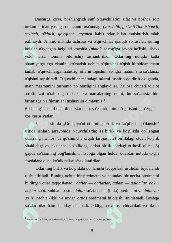 4-sinf ona tili va o’qish savodxonligi darslarida “Ot” mavzusini o‘rgatishda o‘quvchilarning yozma nutqini o‘stirish metodlari. 8