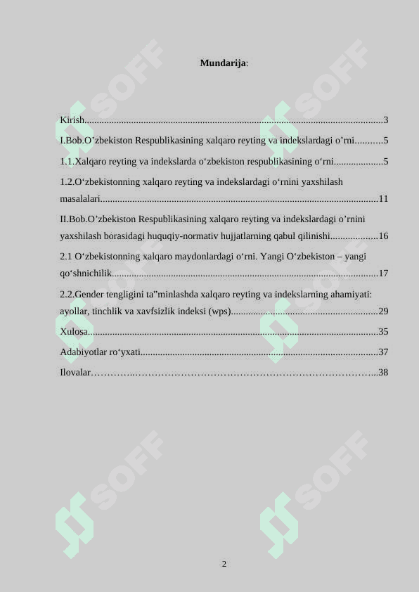 O‘ZBEKISTON RESPUBLIKASINING XALQARO REYTINGI 2