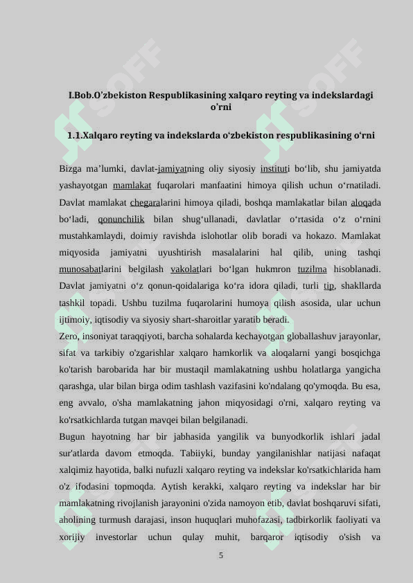 O‘ZBEKISTON RESPUBLIKASINING XALQARO REYTINGI 5