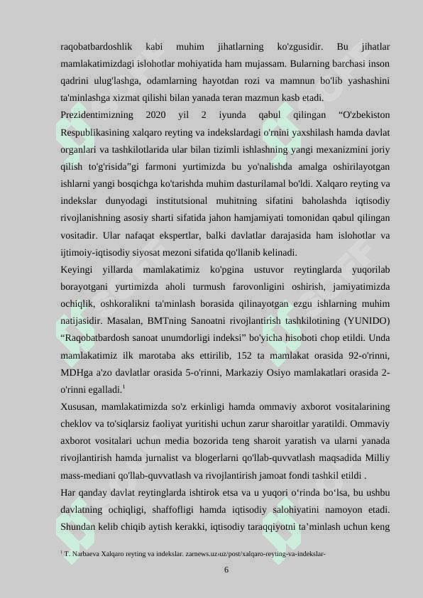 O‘ZBEKISTON RESPUBLIKASINING XALQARO REYTINGI 6