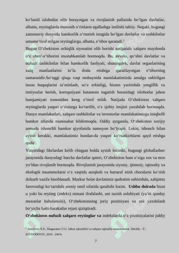 O‘ZBEKISTON RESPUBLIKASINING XALQARO REYTINGI 7