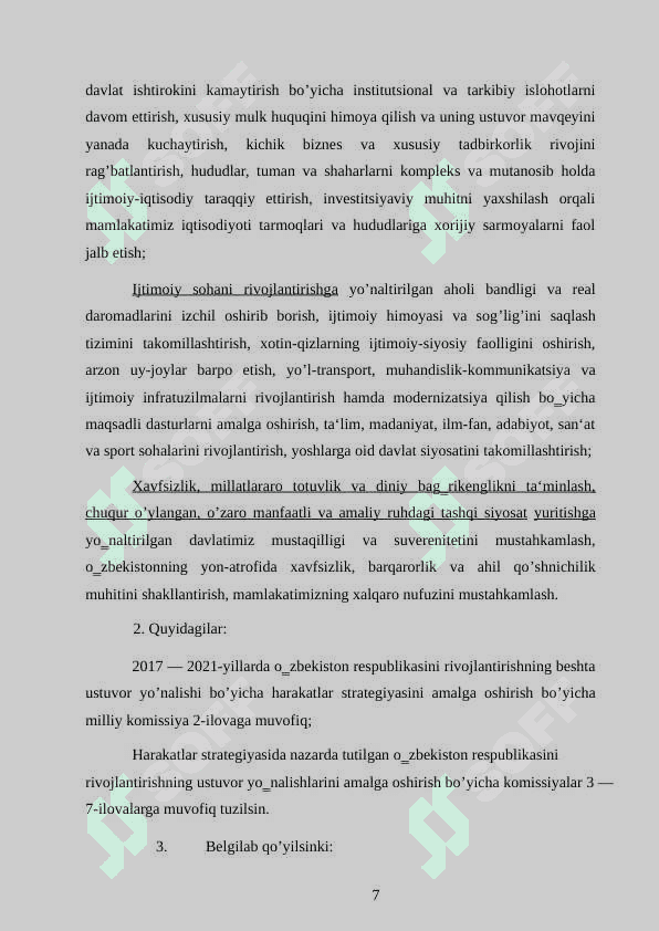 2017-2021-yillarda O‘zbekiston Respublikasini yanada rivojlantirish boʻyicha harakatlar strategiyasi 7