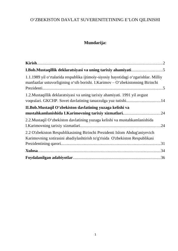 O‘ZBEKISTON DAVLAT SUVERENITETINING E’LON QILINISHI 1