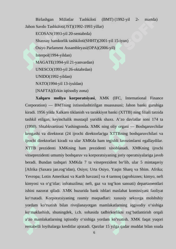 XALQARO IQTISODIY TASHKILOTLARNING UMUMIY TAVSIFI 6