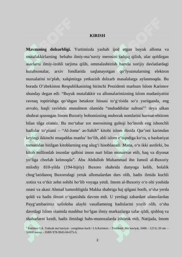 IMOM BUXORIY VA IMOM TERMIZIYNING HADIS ILMIGA QOʻSHGAN HISSASI 2