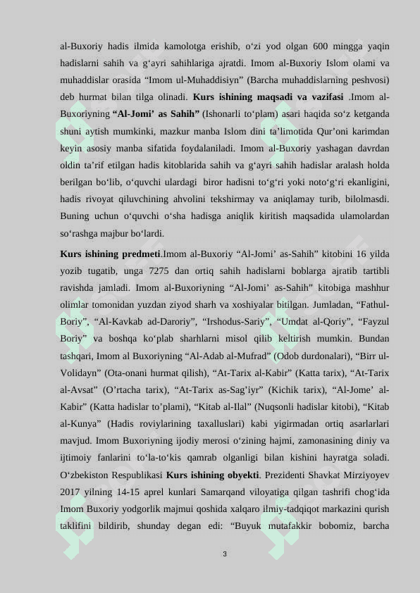 IMOM BUXORIY VA IMOM TERMIZIYNING HADIS ILMIGA QOʻSHGAN HISSASI 3