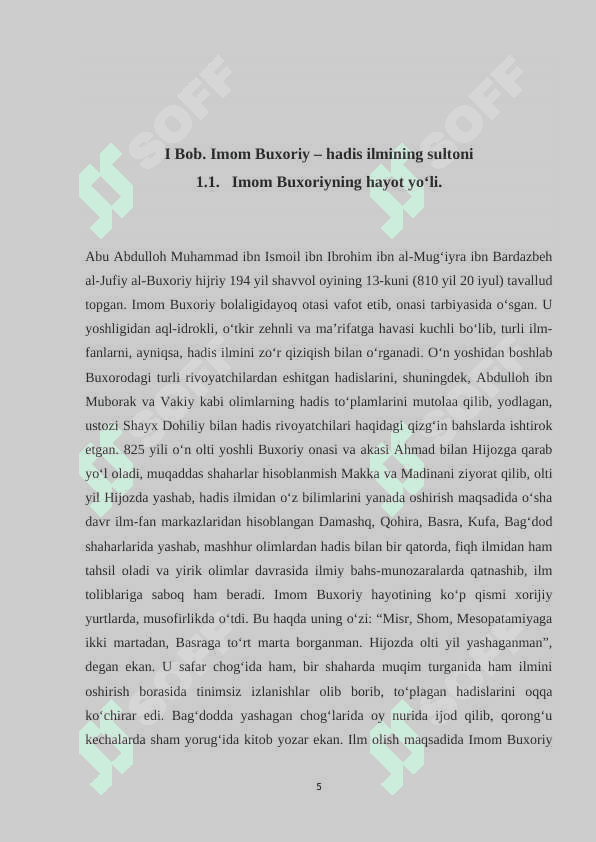 IMOM BUXORIY VA IMOM TERMIZIYNING HADIS ILMIGA QOʻSHGAN HISSASI 5
