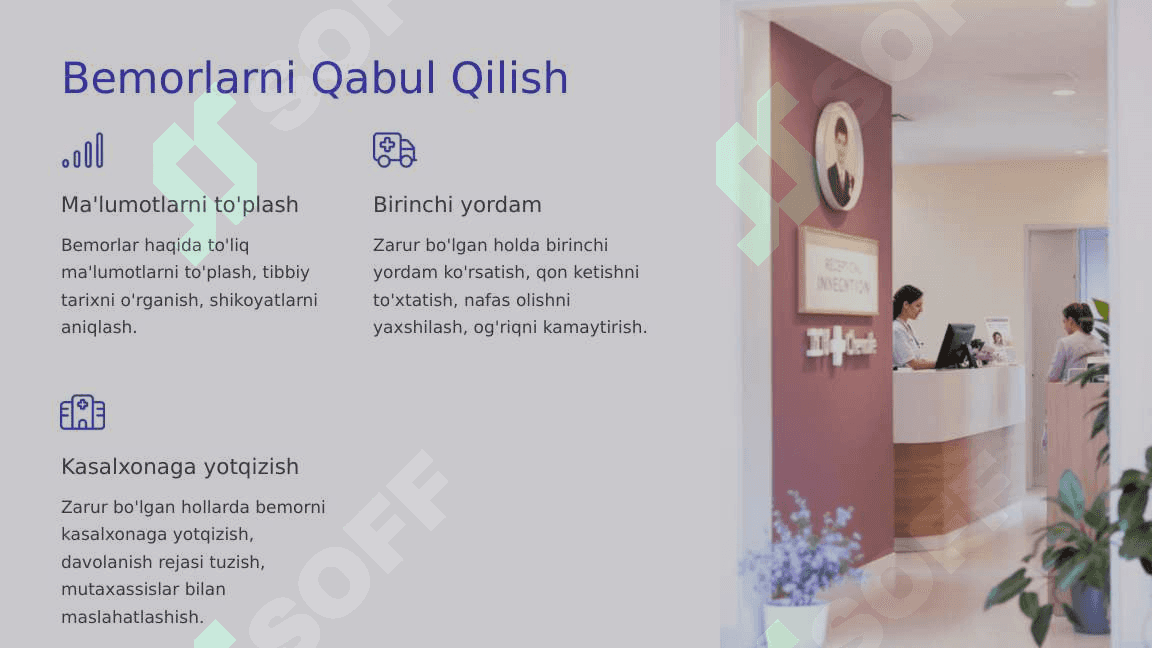 Yuz-jag jarrohligi bo'limining tuzilishi, yuz jag sohasi jarohatlangan bemorlarini parvarish qilish. Yuz-jag sohasi singan va shikastlangan bemorlami parvarish qilish xususiyatlari 4