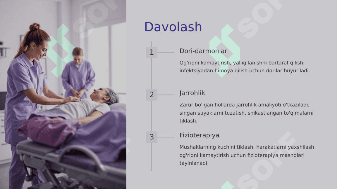 Yuz-jag jarrohligi bo'limining tuzilishi, yuz jag sohasi jarohatlangan bemorlarini parvarish qilish. Yuz-jag sohasi singan va shikastlangan bemorlami parvarish qilish xususiyatlari 6