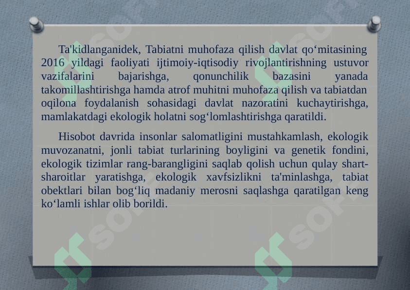 O'ZBEKISTON RESPUBLIKASI TABIATNI ASRASHGA DOIR QONUNLARNI O'RGANISH TAHLIL QILISH 4