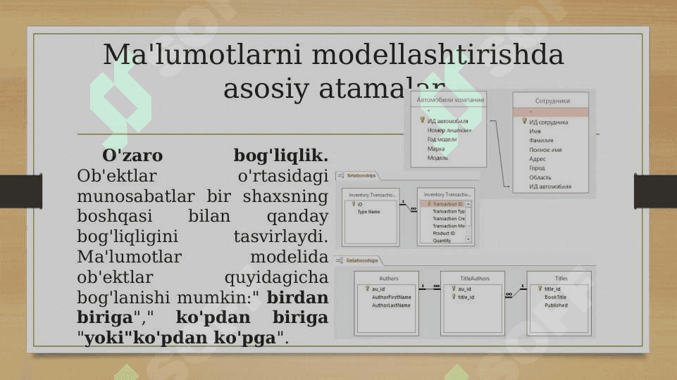 Maʻlumotlar modellari va maʻlumotlar bazasi modellari. Ierarxik maʼlumotlar modellari. Tarmoq maʻlumotlar modeli 5