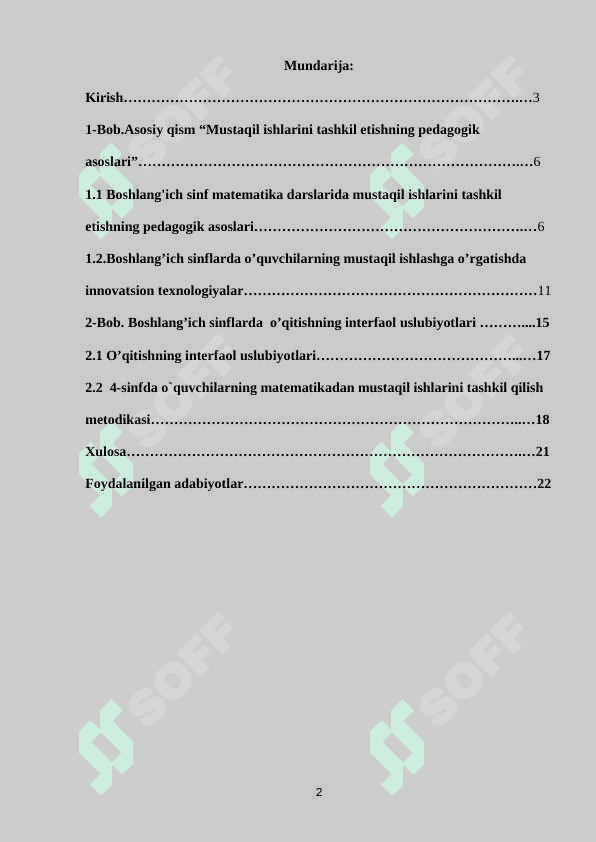 4-sinfda mustaqil ishlarni tashkil etish metodlari 2