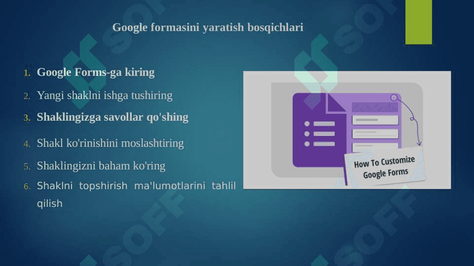 Google formalar bo'limi yordamida forma tayyorlash 4