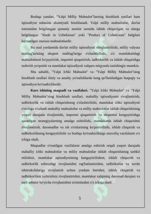 YALPI ICHKI MAHSULOT VA YALPI MILLIY MAHSULOTNI HISOBLASH USULLARI 5