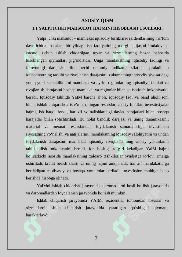 YALPI ICHKI MAHSULOT VA YALPI MILLIY MAHSULOTNI HISOBLASH USULLARI 7