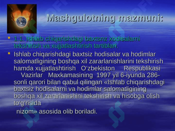 Ishlab chiqarishda sodir bo'ladigan baxtsiz xodisalar va kasb kasalliklari 6