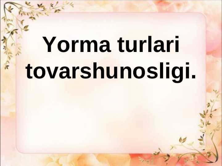 Yorma turlari tovarshunosligi 1