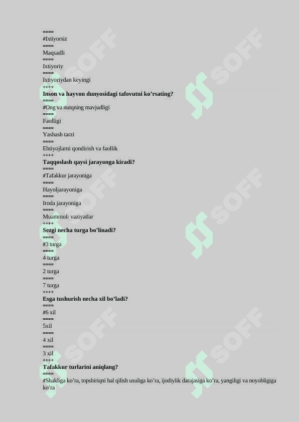 PSIXOLOGIYA YAKUNIY TEST 2