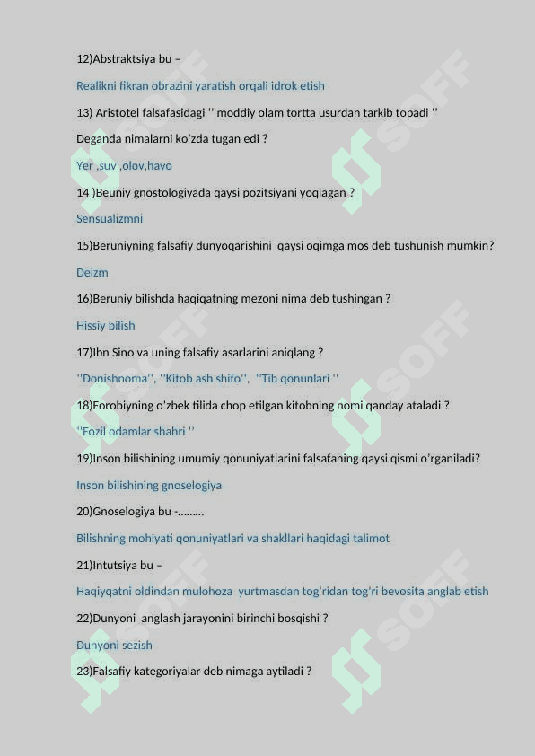 FALSAFA SEMESTR YAKUNIY TESTTI 2