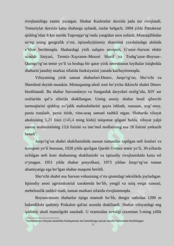 Mustaqillik yillarida Surxondaryo viloyati shaharlarining geodemografik rivojlanishi 8