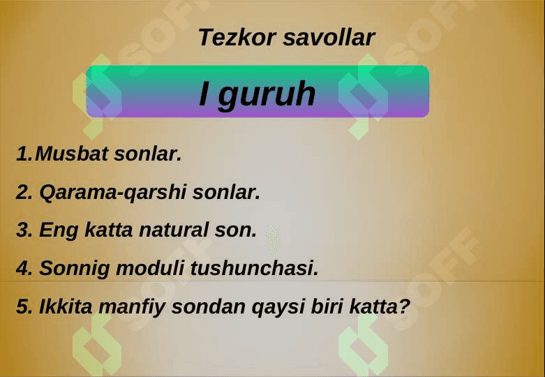 6 SINFLARDA  MATEMATIKA  FANIDAN ”MANFIY  SONLARNI  QO’SHISH” 8