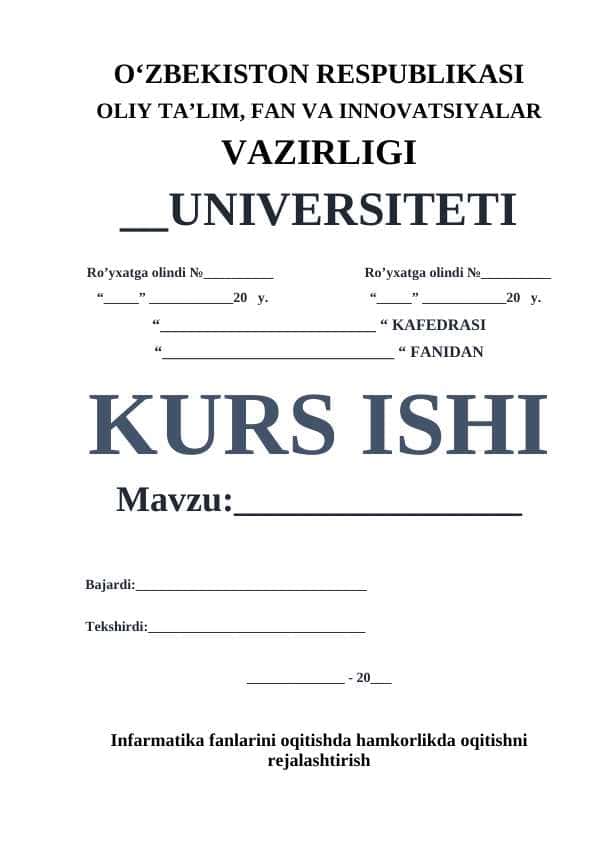 Infarmatika fanlarini oqitishda hamkorlikda oqitishni rejalashtirish
