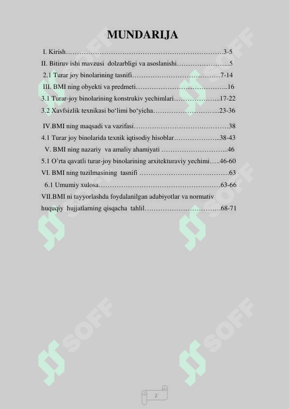 JARQURG`ON TUMANIDA IQTISODIY SAMARADORLIGI YUQORI BO`LGAN TURAR-JOY KOMPLEKSINI LOYIHALASH 2