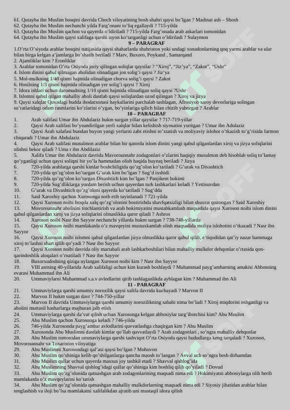 VII SINF O’ZBEKISTON TARIXIDAN SAVOL-JAVOB 7