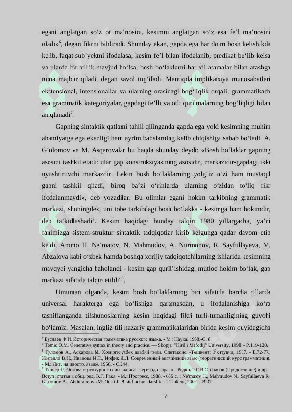 EGA VA UNING GAPDAGI TASNIFI 7