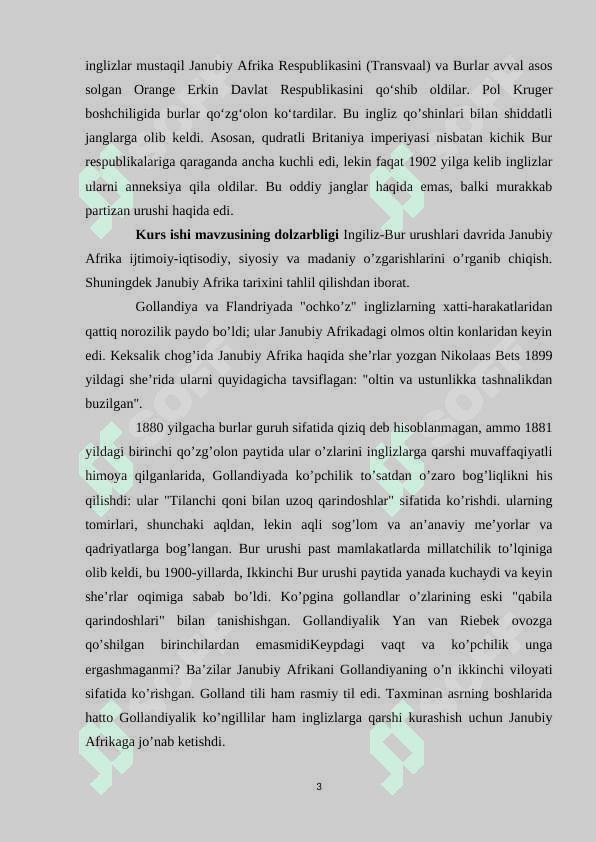 Janubiy afrika ingiliz-bur urushlari davrida 3