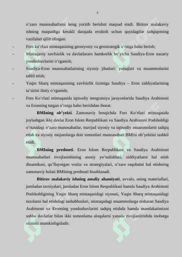 ERON – SAUDIYA ARABISTONI SIYOSIY VA IQTISODIY RAQOBATINING FORS KO’RFAZI XAVFSIZLIGIGA TA’SIRI 7
