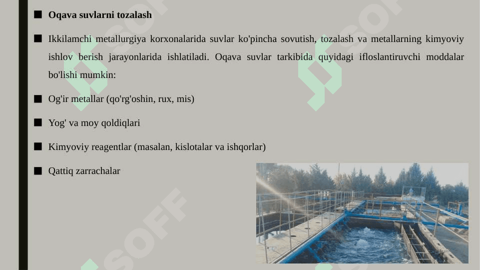 Ikkilamchi metallurgiyada korxonalarda hosil bo'ladigan oqava suvlarni va gazlarni tozalash masalalari 3