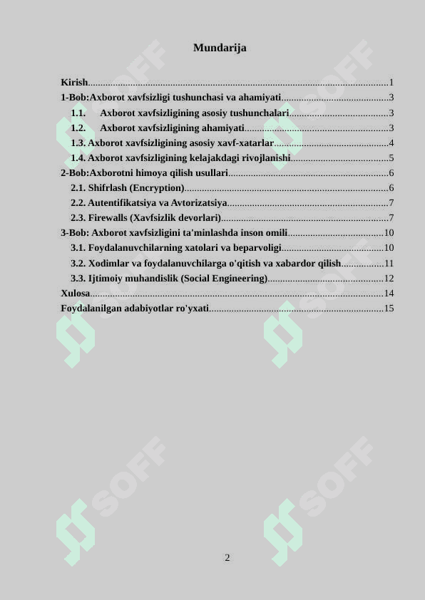 Axborot xavfsizligi va himoyalash usullari 2
