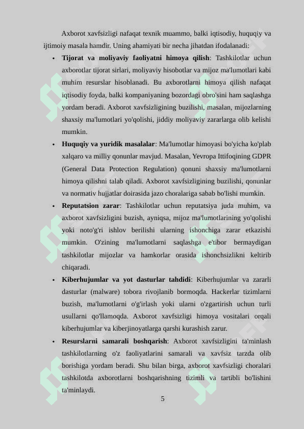 Axborot xavfsizligi va himoyalash usullari 5