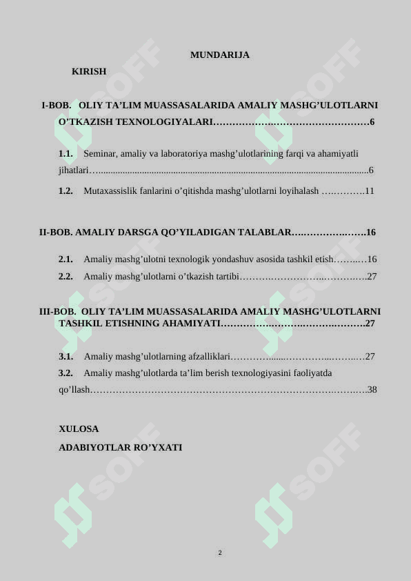 Oliy ta’lim muassasalarida amaliy mashg’ulotlarni tashlil qilish va o’tkazish 2