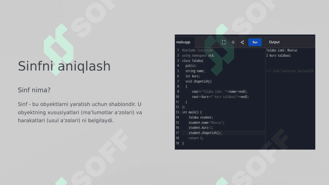 C++ tilida sinf yaratish 2