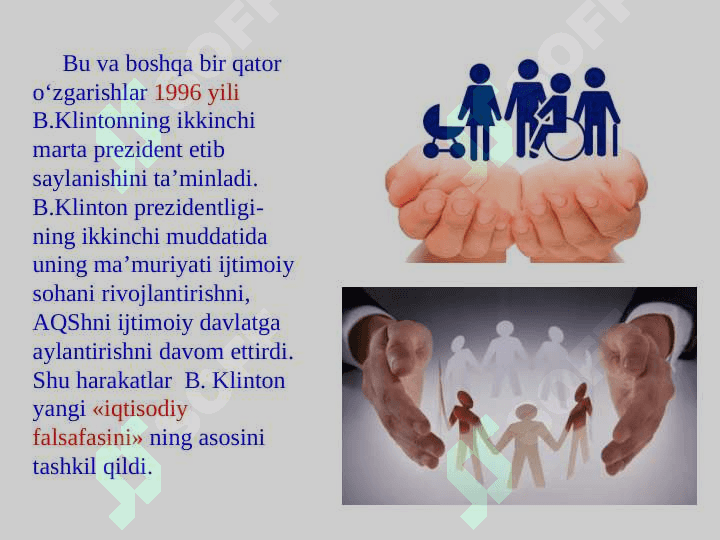 1992- yil prezidentlik saylovlarda demokrat Uilyam Bill Jefferson Klinton g’alabasi. 6
