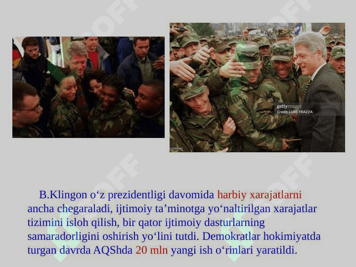 1992- yil prezidentlik saylovlarda demokrat Uilyam Bill Jefferson Klinton g’alabasi. 8