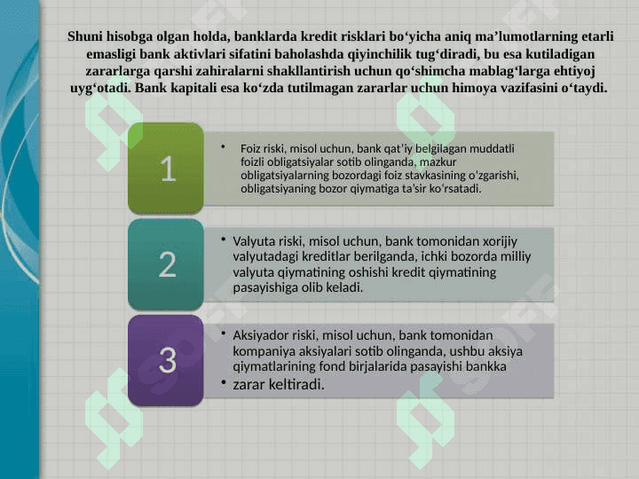 KREDITLASH JARAYONI BILAN BOG'LIQ RISKLAR 3