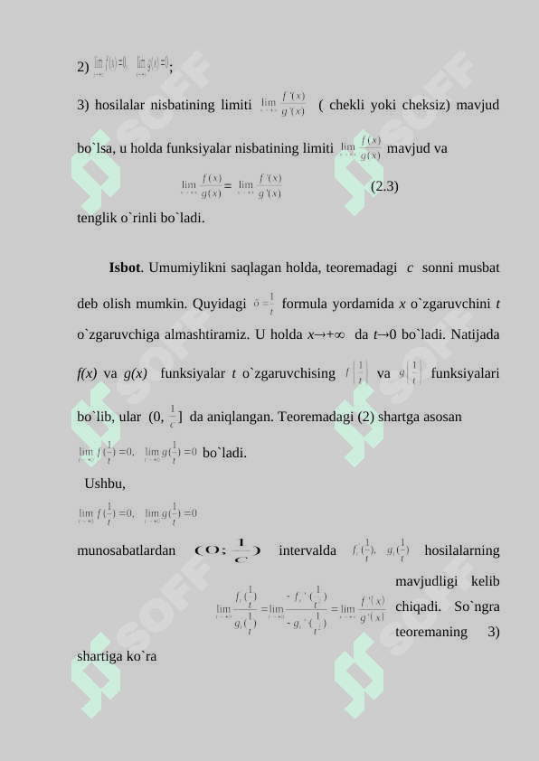 Differensiallanuvchi funksiyalarning asosiy xossalari. Teylor formulasi. Elementar funksiyalarni Teylor formulasi bo'yicha yoyish. Lopital qoidasi 5