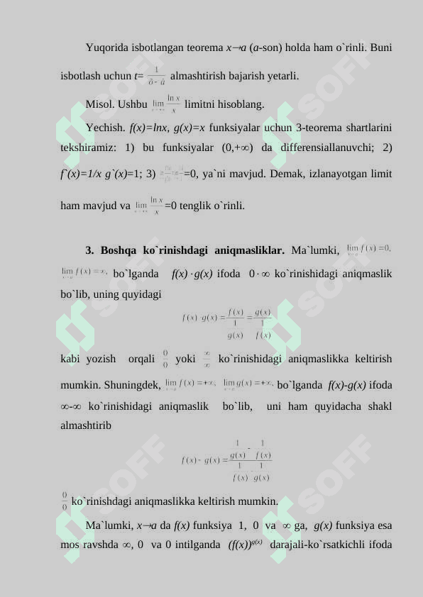 Differensiallanuvchi funksiyalarning asosiy xossalari. Teylor formulasi. Elementar funksiyalarni Teylor formulasi bo'yicha yoyish. Lopital qoidasi 8