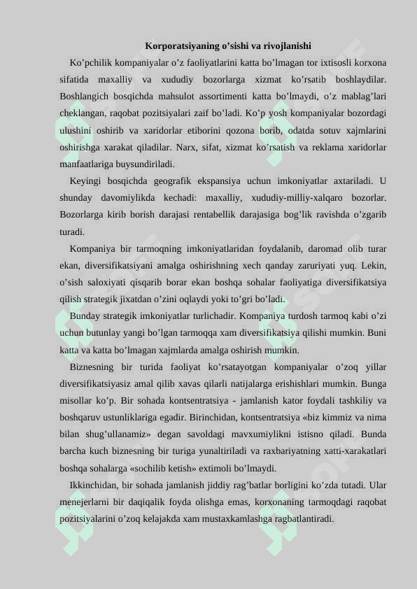 Diversifikatsiyalashning korporativ strategiyalari 2