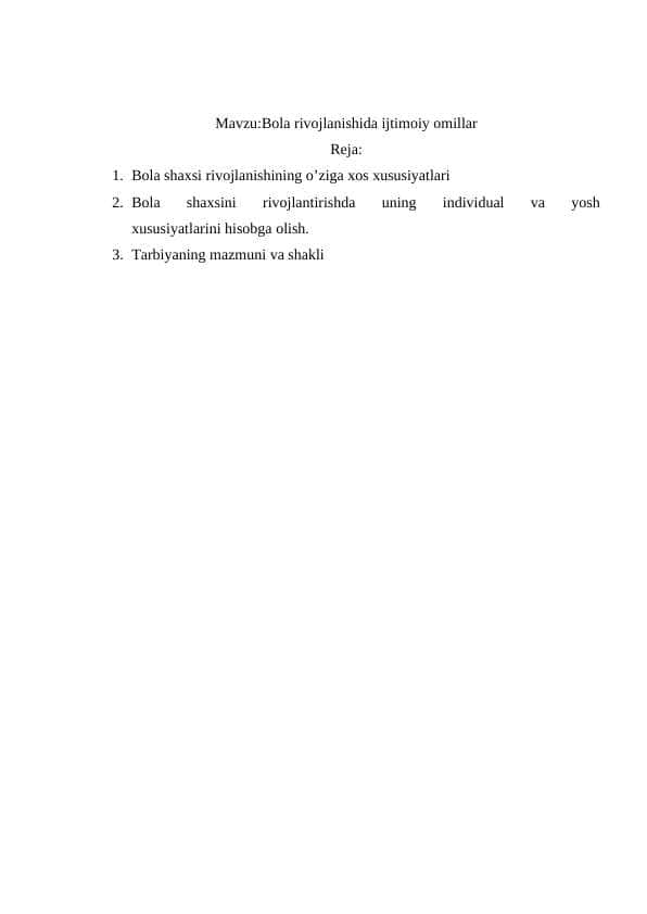 Bola rivojlanishida ijtimoiy omillar 1