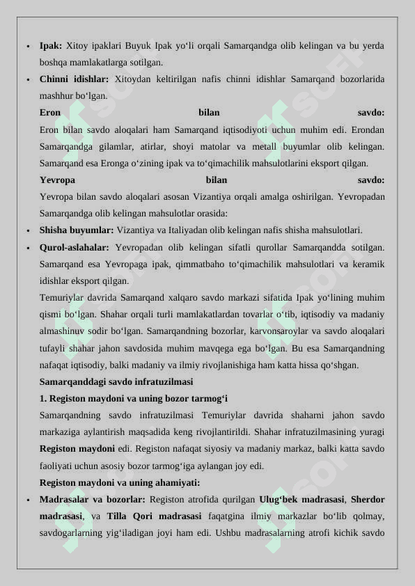 Temuriylar davlatida Samarqand – Jahon savdo markazi 6