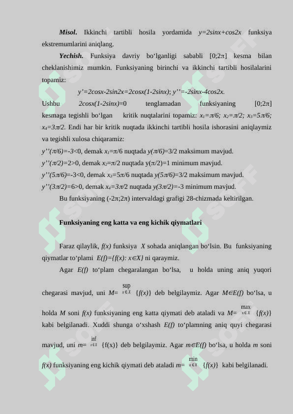 Yuqori tartibli hosilalar yordamida funksiyani ekstremumga tekshirish 4