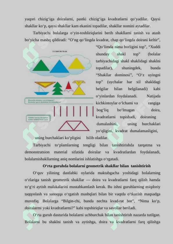 Turli yoshdagi bolalarda predmetlar shakli va ulaming qismlami tahlil qilish mashq qildirish mashg‘ulot ishlanmasini tuzish. 8